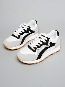 Women's Style Sneakers, Thick Sole Casual White Shoes, New Versatile Comfortable Lightweight Breathable Shoes - White Black - View 3