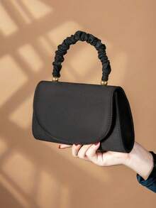 REMANLAND 1pc Solid Color Plush Magnetic Closure Elegant Fashion Clutch Bag Suitable For Women's Daily Use - Black - View 4