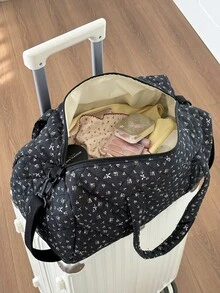 1pc Korean Ins Style Floral Bow Print Quilted Large-Capacity Travel Bag Is A Lightweight, Portable Boston Bag For Girls, Perfect For Weekend Trips, New Year's Gift, Back-To-School Gift, A Christmas Gift