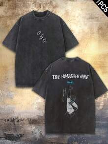 THE HONORED ONE  Double-Sided Print   Graphic Tee  Washed T-Shirt Holiday Gifts Y2K Men's Graphic Tees, Street - Style Vintage Washed T - Shirts, 230G Cotton T - Shirts, 100% Pure Cotton, Unisex Graphic Tees  Halloween Back To School  Shirts - màu đen - Xem 1