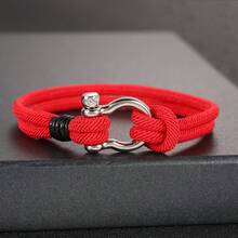 1pc Men's Horseshoe Bracelet, Double Layer Nylon Braided Wristband, Unisex Casual Wrist Accessory, Delicate Minimalist Fashion Design, Ideal Gift For Family, Friends, Partners On Holidays And Birthdays - Silver Horseshoe Buckle Nylon Bracelet - View 7