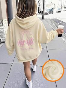 Áo nỉ lót nhiệt in họa tiết cho bé gái tuổi mới lớn, ấm áp và thoải mái cho mùa thu/đông - Màu be - Xem 4