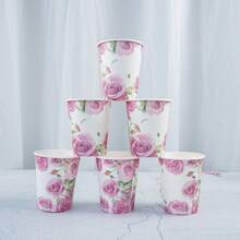 9oz Golden Rose Disposable Paper Cups - Floral Party Cups For 10/25/100 Guests | Birthday Picnic Camping Bridal Shower Gifts - Multicolor - View 4