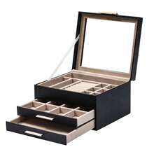 SONGMICS Jewelry Box With Glass Lid, 3-Layer Jewelry Organizer, 2 Drawers, For Big And Small Jewelry, Jewelry Storage, Modern Style, 8 X 9.1 X 5.3 Inches, Cloud White And Gold Color UJBC239WT - Multicolor - View 8