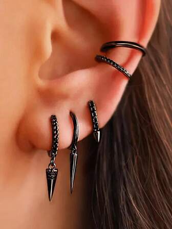 Set de 4 piezas de aretes de clip de cobre negro con remaches, estilo gótico punk, adecuado para hombres y mujeres para uso diario, fiestas y festivales de música