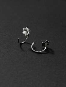 1 Pair S925 Sterling Silver Dog Paw Print Earrings, Cute Pet Footprint Hook Earrings, Low Allergy, Silver Plated, Ideal For Christmas Gifts And Theme Party Accessories - Cat Paw Earrings - View 3