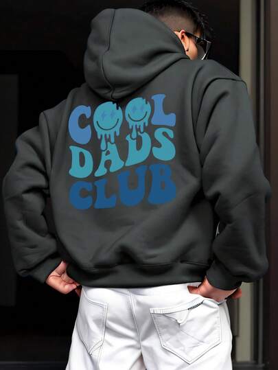 Men's New Sports Casual Drawstring Sweatshirt, "COOL DADS CLUB" Graphic Print, Warm & Comfortable For Outdoor, Suitable For Friends, Teams, Clubs, Winter Outdoor Travel, Daily Casual & Gym Wear, Christmas, Father's Birthday Gift, Lightweight Sports Hooded Sweatshirt, Versatile For Sports, Hiking, Fishing