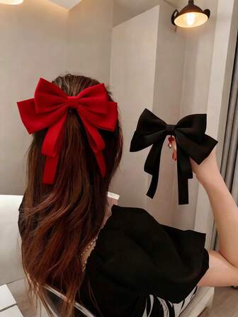 1pc, Adorable Bow Hair Clip, Red And Black Bow Hair Clip, Date, Party Supplies, Performance Props, Gatherings, Travel, Suitable For Girls, Women, Birthday Gift, Christmas Gift