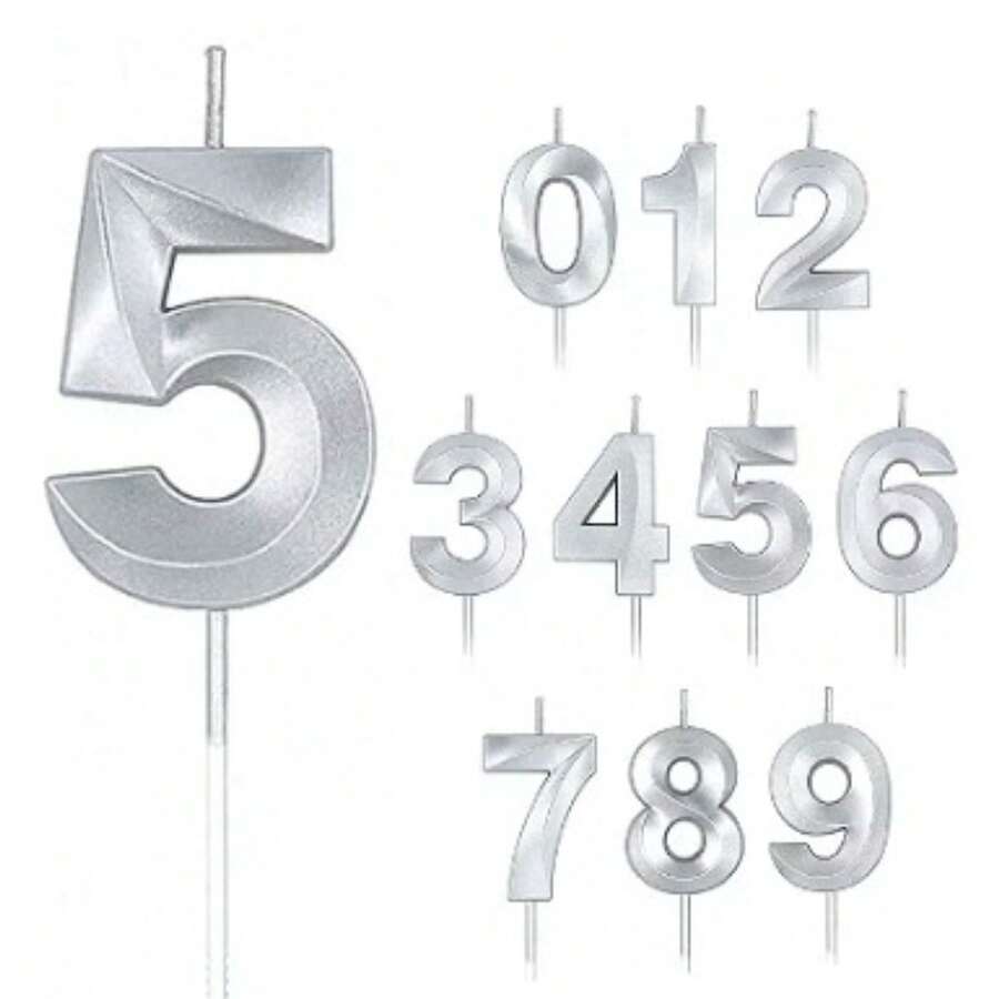 Silver Numbered Birthday Candles - Mini Design - SilverPlastic - 銀色 - 查看 1