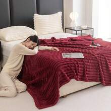 1pc Soft Vintage Style Faux Fur Blanket - Cozy Choice For Sofa And Chairs, Striped Pattern, Machine Washable, Polyester Blend, Comfortable For All Seasons, Chair/Bed Cover | Soft Blanket | Polyester Blend, Rabbit Decor - Redwood - View 8