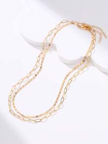Tkool 2pcs Copper Smooth Punk Street Style Paperclip Design Necklace Chain, Women Choker Necklace - Yellow Gold - View 6
