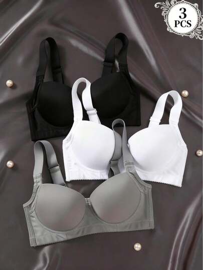3pcs Women's Underwire Bras - Wide Strap, Lift, Side Support, Comfortable & Fashionable, Full Coverage, Confident All Day