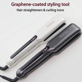  ANGENIL，1.77 英寸宽板，二合一直发器和卷发器，专业沙龙美发造型工具，石墨烯面板快速加热，八档温度设置，60 分钟自动关机，双电压，灰色和白色可选，适合女性，圣诞节、新年、情人节、Y2K、母亲节、校园、旅行、派对和其他场合。