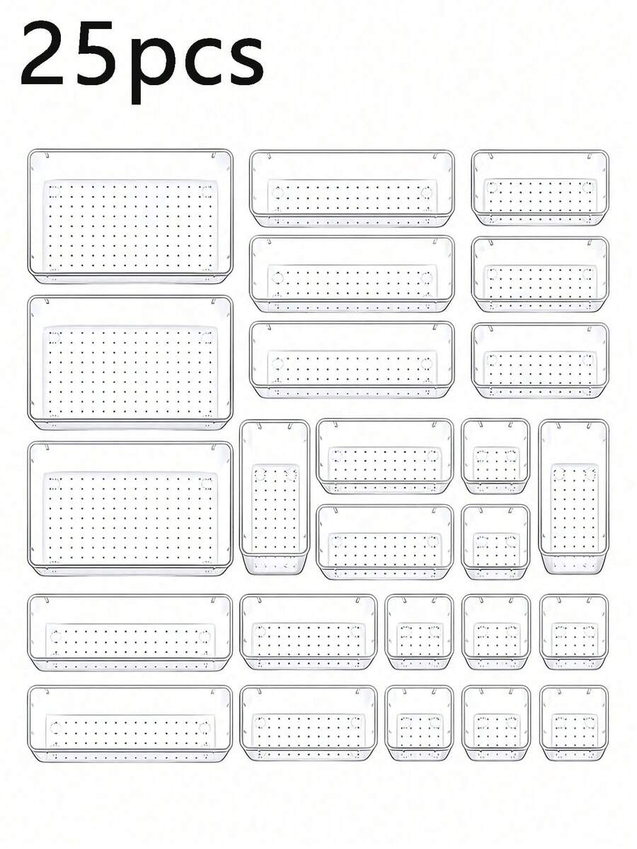 50 piezas/25 piezas/18 piezas/11 piezas/5 piezas/1 pieza Juego de bandejas/cajas de almacenamiento transparentes, bandejas de varios tamaños, de uso múltiple, adecuadas para almacenar cosméticos, herramientas pequeñas, vajilla en el tocador, la cocina, los cajones de la oficina, el dormitorio, se adapta a diversos escenarios