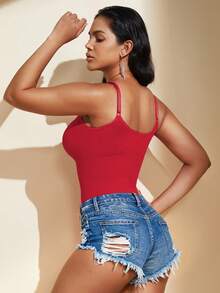 1件装女士无缝塑身连体衣，丁字裤底，瘦身塑形连体衣，收腹连体衣，塑身衣，束腰带 - 紅色 - 查看 7