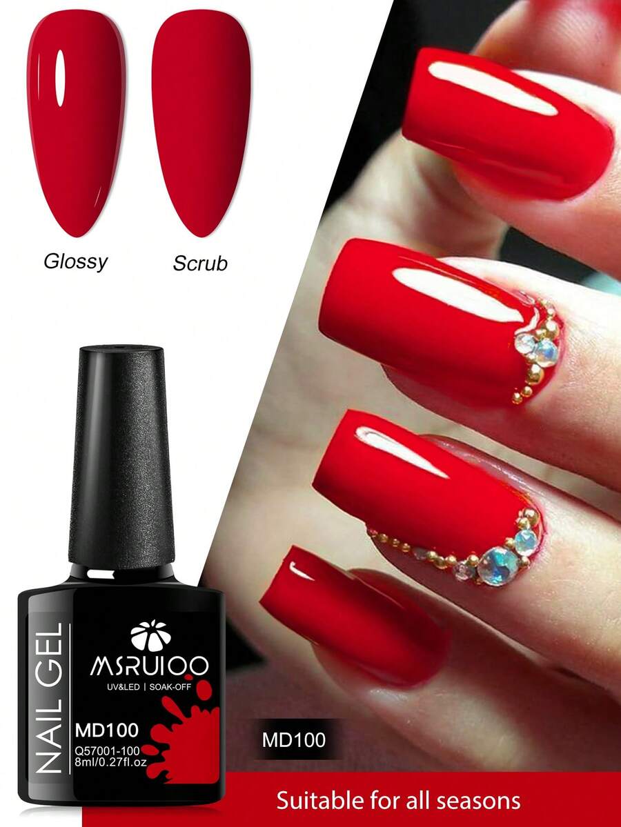 MSRUIOO 8ml Christmas Red Gel Nail Polish, French Nail Ge, Soak Off LED Nail Gel Polish Nail Lacquer Nail Art Design Decoration DIY At Home