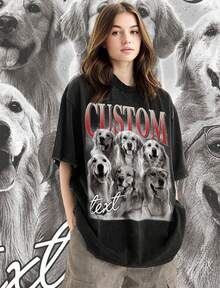 Custom Vintage Pet Unisex Shirt, Personalized Dog Illustration Tee, Retro Cat Bootleg 90's Style T-S - màu đen - Xem 1