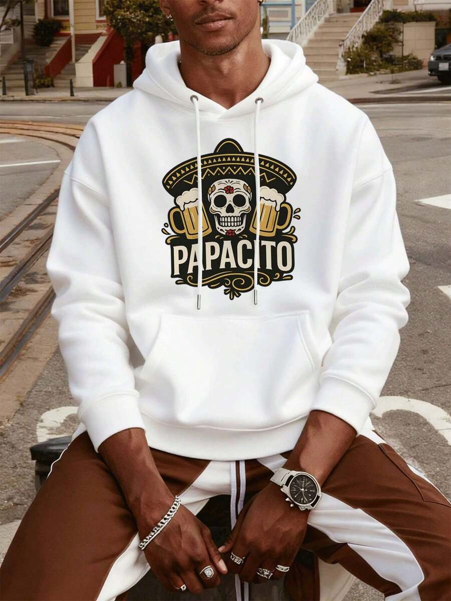 Skull Beer Hoodie Sweatshirt Herbst, Hochwertiger Stoff, Bequeme Passform, Street Hip-Hop, Atmungsaktiv - Weiss - Übersicht 1