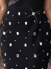 Elegantes Damen Abendkleid mit Strass-Diamant-Verzierung, Glamour-Party-Kleid für Geburtstag, Cocktail, Dinner, Galas, ärmellos, Meerjungfrau-Saum, asymmetrischer Ausschnitt, langes Kleid