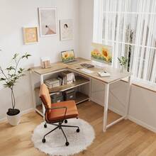 White Height Adjustable Desk 160 X 75 Cm Electrically Adjustable L-Shaped Desk With Memory Control, Ergonomic Game Table With Cup Holder, Hook. - Beige - View 2