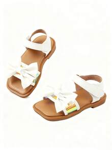 女童白色凉鞋，儿童平底凉鞋，公主鞋 - 白色 - 查看 2