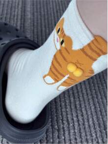 3/2/1 双装男女通用趣味休闲袜，中筒长度，可爱3D老虎猫图案，带靴子、爪子和铃铛项圈，适合居家、外出和约会穿着 - 彩色 - 查看 7