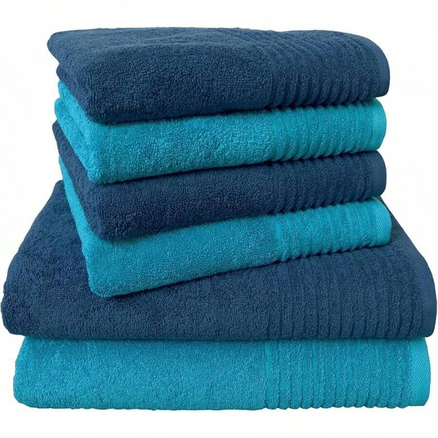 Dyckhoff Brillant Towel Set, 2 Bath Towels Sized 70 X 140 Cm And 4 Towels Sized 50 X 100 Cm, Set Of 6, 0410996005 - 藍色/綠松石色 - 查看 1