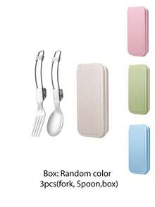 3pcs/4pcs Portable Stainless Steel Cutlery Set, Made Of 304 Stainless Steel, With A Folding Design And Storage Box. Includes Fork, Spoon And Storage Box – Perfect For The Office, School, Kitchen, Picnic, Camping And Outdoor Activities. Also Makes A Lovely Gift, Suitable As A New Year's Gift Or Back-To-School Gift. - Silver - View 8