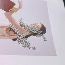 1 Pair Asymmetrical Cubic Zirconia Line & Tassel Decor Drop Earrings, Suitable For Women, Party/Casual Wear - Silver - View 2