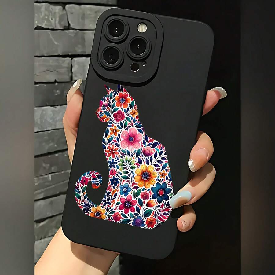 2026 nueva funda de teléfono esmerilada, funda de teléfono con patrón floral de gato para iPhone 17 14 13 12 11 Pro Max  Galaxy S23 S22 S21 S20 S10 Plus funda de protección para teléfono, funda de pareja, regalo para novio novia, regalo de vacaciones - Negro - Ver 1