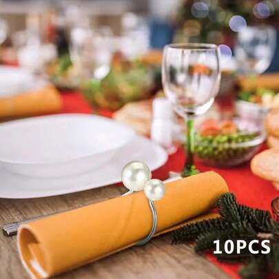 Pearls Napkin Rings, Elegant Napkin Ring Holder Dining Table Decor Party Favor Present