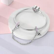 1 chiếc vòng tay hình ngôi sao mặt trăng đính hạt cườm hình chuông tuyết lấp lánh màu bạc đính đá Cubic Zirconia cổ điển, phù hợp làm vòng tay, vòng cổ, mặt dây chuyền, trang sức tự làm cho phụ nữ, phụ kiện trang sức hàng ngày - Bạc - Xem 8