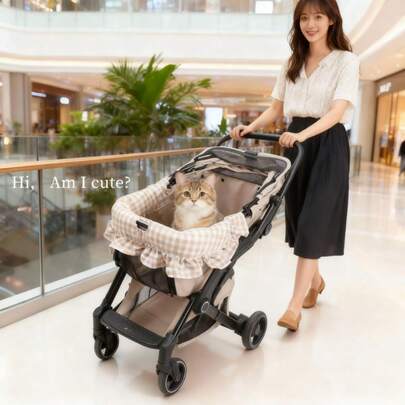 1 Set Dog/Cat Stroller Windproof Waterproof Cushion Mat, Easy Installation Plaid Pad For Pet Outdoor Stroller, Warm And Comfortable