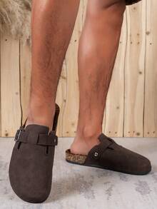 男士穆勒鞋，新款春季复古休闲一脚蹬鞋，宽松舒适，闭趾平底穆勒鞋，配有可调节绑带，有四季皆宜的非抓绒款和秋冬季保暖款可选。 - 深咖啡加絨 - 查看 4