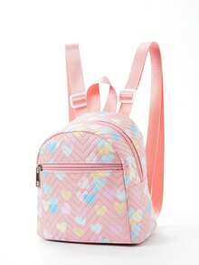 1 pieza de mochila mini acolchada de PU multicolor arcoíris, mochila casual de mujer, mochila de senderismo, mochila de viaje, mochila pequeña de almacenamiento - Rosa - Ver 1