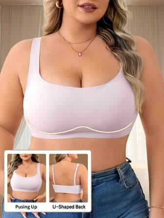 女士无钢圈运动休闲文胸，可调节肩带，中等支撑，性感露背设计，日常穿着