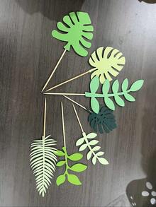 Cute Cartoon Dinosaur & Green Leaf Cake Decorations, Children's Birthday Cake Toppers, Shower Gifts