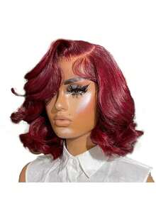 8-36 Inch Burgundy 13x4 Lace Front Wig, Mixed Hair, Pre-Plucked, Natural Wave, No Glue Wig, Women's Mixed Hair, 99J Natural Wave Lace Front Wig, 13x4 Mixed Hair Lace Front Wig, 180% Density, Ombre 13x4 Mixed Hair Lace Front Wig - S99J - View 5