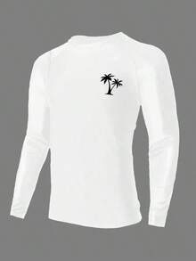 Trenfashion Men's Fitted Long Sleeve Crewneck Tee With Minimalist Palm Tree Print, Beach Casual Aesthetic Men's T-Shirt Men's Simple Casual Surfing T-Shirt, Fashion&Everyday Wear Hawaiian Unisex Plus Size T Shirts Tops - 灰色 - 查看 5