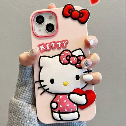 SANRIO 1个时尚创意蝴蝶结、爱心、小猫咪图案粉色三丽鸥手机壳，硅胶材质，防水防震，可爱时尚，兼容苹果17系列、11/12/12 Pro、13/14/15、13 Pro/14 Pro/15 Pro、12 Pro Max/13 Pro Max/14 Pro Max/15 Pro Max、16、16 Pro、16 Pro Max、17、17 Pro、17 Pro Max