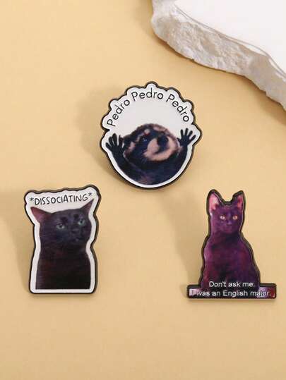 1PC Pedro Pedro Pedro Raccoon Enamel Pins Dissociating Black Cat Funny Animal Brooches Lapel Badge Jewelry Gifts For Friends ﻿