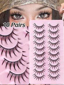 CMAYOME 10pcs/Set 4-14mm Natural Transparent Cross-Shaped Cartoon Style False Eyelashes, Korean/Japanese Style Fake Eyelash Set - Spiky Manga Lashes - View 7