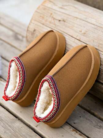 New Women's Fashion Warm Lace-Up Thick Sole Outdoor & Indoor Snow Boots, Casual Fluffy Fur Lined Lace-Up Outdoor Winter Beach Slippers