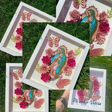 Shadow Box - Our Lady Of Guadalupe Decor Flower Frame Glass Photo - 棕色 - 查看 1