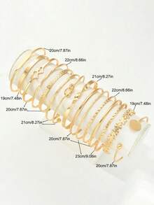 Bộ 15 chiếc vòng tay thời trang tối giản, thanh lịch hình hoa, trái tim, chữ cái tình yêu dành cho nữ, thích hợp cho kỳ nghỉ, hẹn hò, tiệc tùng, dạ hội, sinh nhật, ngày lễ và đeo hàng ngày. - Vàng - Xem 8