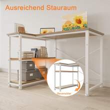 White Height Adjustable Desk 160 X 75 Cm Electrically Adjustable L-Shaped Desk With Memory Control, Ergonomic Game Table With Cup Holder, Hook. - Beige - View 5