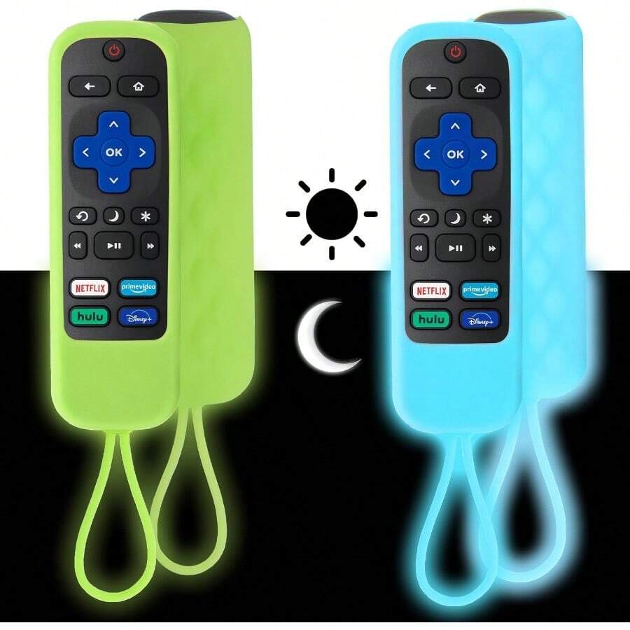 AWYY2 Pack Case For Roku - Silicone Remote Cover For  Hisense Roku TV - Sleeve Skin Smart TV Control Replacement Cover Case Glow In The Dark Green Blue - GlowGreenGlowBlue - Xem 1