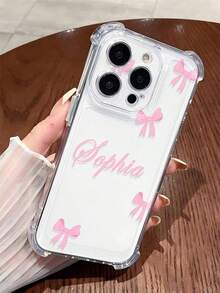 定制姓名文字手机壳，固定蝴蝶结背景手机壳，永恒经典手机壳，秋冬手机壳，TPU保护套，适用于万圣节、圣诞节、周年纪念日、情人节、生日、婚礼、母亲节、父亲节、送给闺蜜的礼物、送给父母的礼物、送给男友/女友的礼物，兼容 17、16、Pro Max
