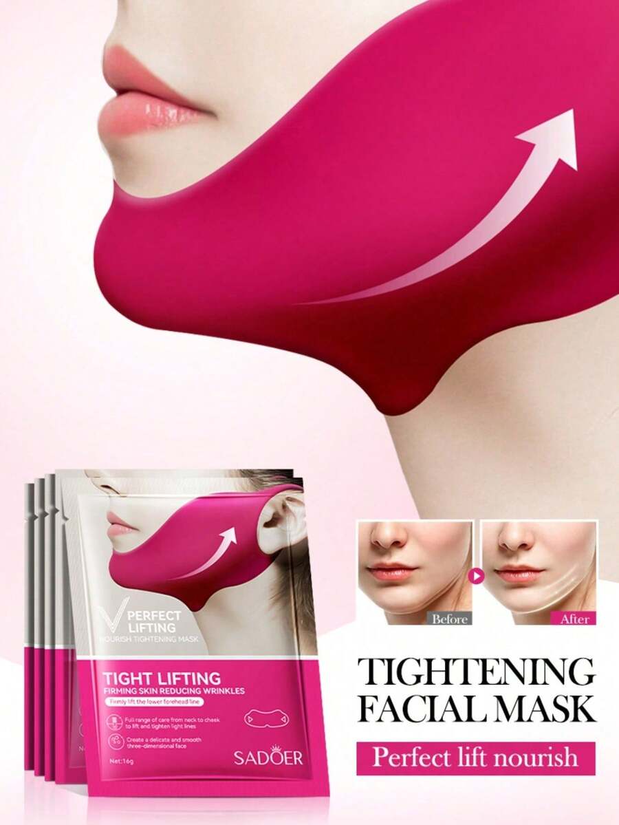 1/3/4 Pcs Red V-Shaped Lifting Face Mask, With Lifting Chin Effect; Hydrogel Face Mask With Ear Hooks, Can Be Used As Lifting Bandage - Multicolor - View 1