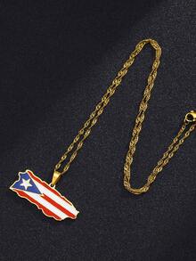 1pc Fashionable Simple Drip Oil Stainless Steel Map Pendant Necklace, Suitable For Daily Commute, Party, Gathering Outfit Matching, Girlfriend Gift, Christmas, New Year, Valentine's Day, Holiday Present - Multicolor - View 4